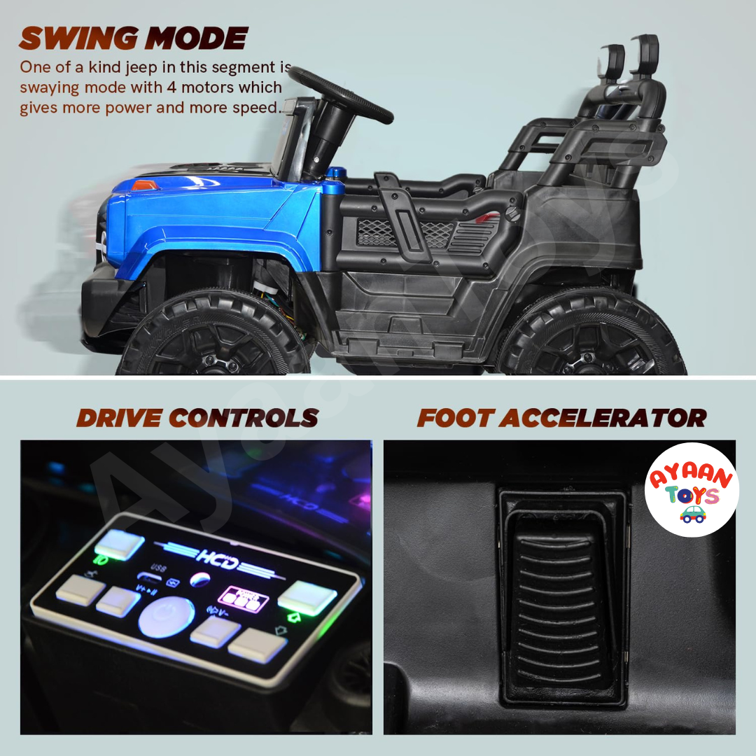 Ayaan Toys - 4x4 Electric Jeep Ride-on Car for Kids, 12V Battery Powered, Red Plastic, Remote Control, Bluetooth Music, LED Lights, Manual Drive, Ages 1-6 Years, 86x63x53cm