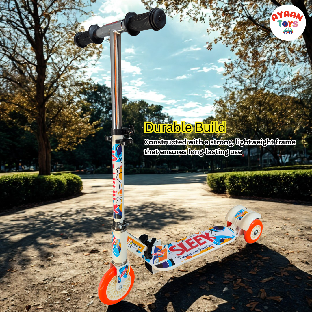 Ayaan Toys -SLEEK Kids Kick Scooter | Adjustable Height, Non-Slip Deck & Colorful Wheels | Durable & Lightweight Graphic color for Boys and Girls