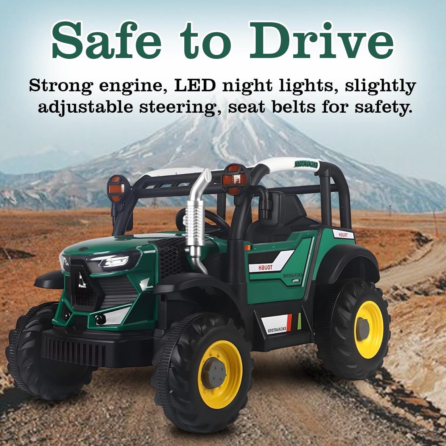 Battery Car for Kids Electric Ride-On Tractor Featuring Dual Control, Age 2-8-Green