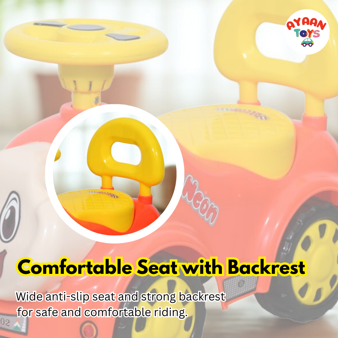 Ayaan Toys - Push Ride On Car for Kids 1–4 Years.with Backrest & Steering Wheel | Orange&yellow Push Ride On Toy | Indoor Outdoor Foot-to-Floor Car.