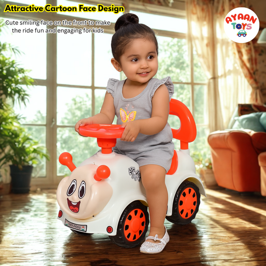 Ayaan Toys - Push Ride On Car for Kids 1–4 Years.with Backrest & Steering Wheel | White&Orange Push Ride On Toy | Indoor Outdoor Foot-to-Floor Car.