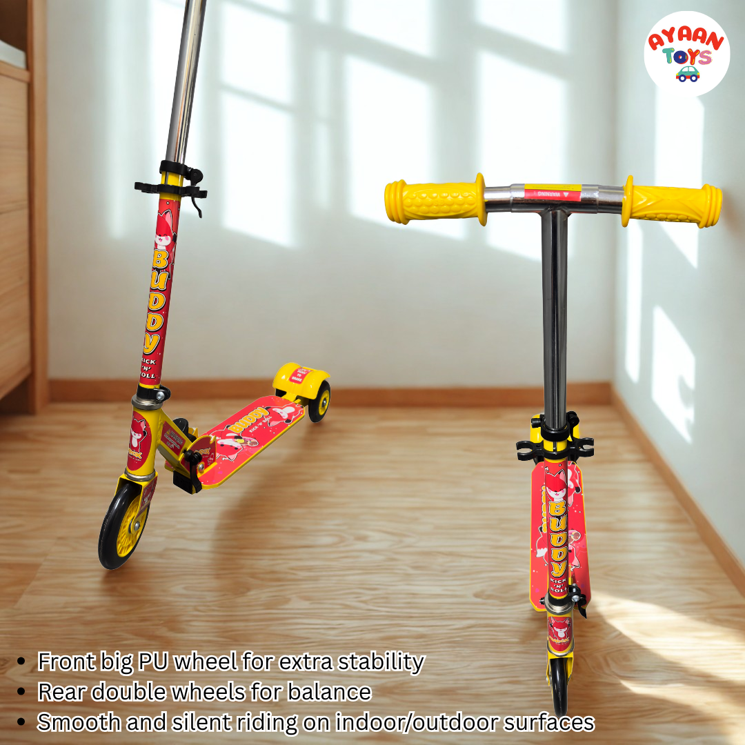 Ayaan Toys - Buddy Kids Foldable Kick Scooter | Adjustable Height | 3-Wheel PU Wheels | Anti-Skid Deck | For Boys & Girls (3–10 Years).