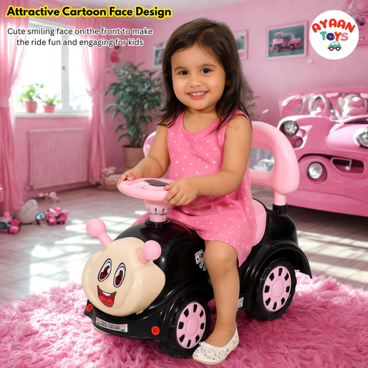 Ayaan Toys - Push Ride On Car for Kids 1–4 Years.with Backrest & Steering Wheel | Pink&Black Push Ride On Toy | Indoor Outdoor Foot-to-Floor Car.