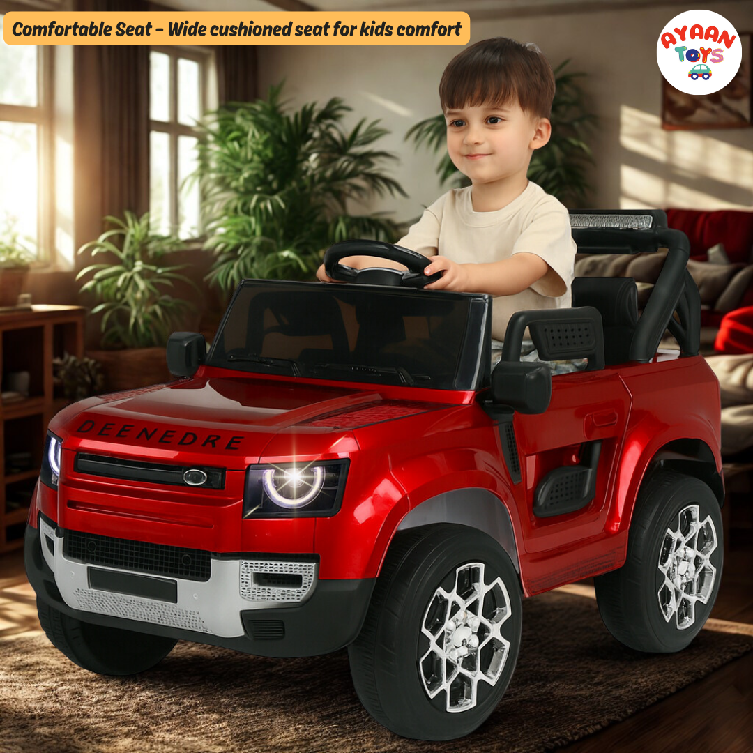 Ayaan Toys Kids Electric Ride-On Car | Battery Operated SUV with LED Headlights, Music & Remote Control | Rechargeable Toy Car for Kids (Red)