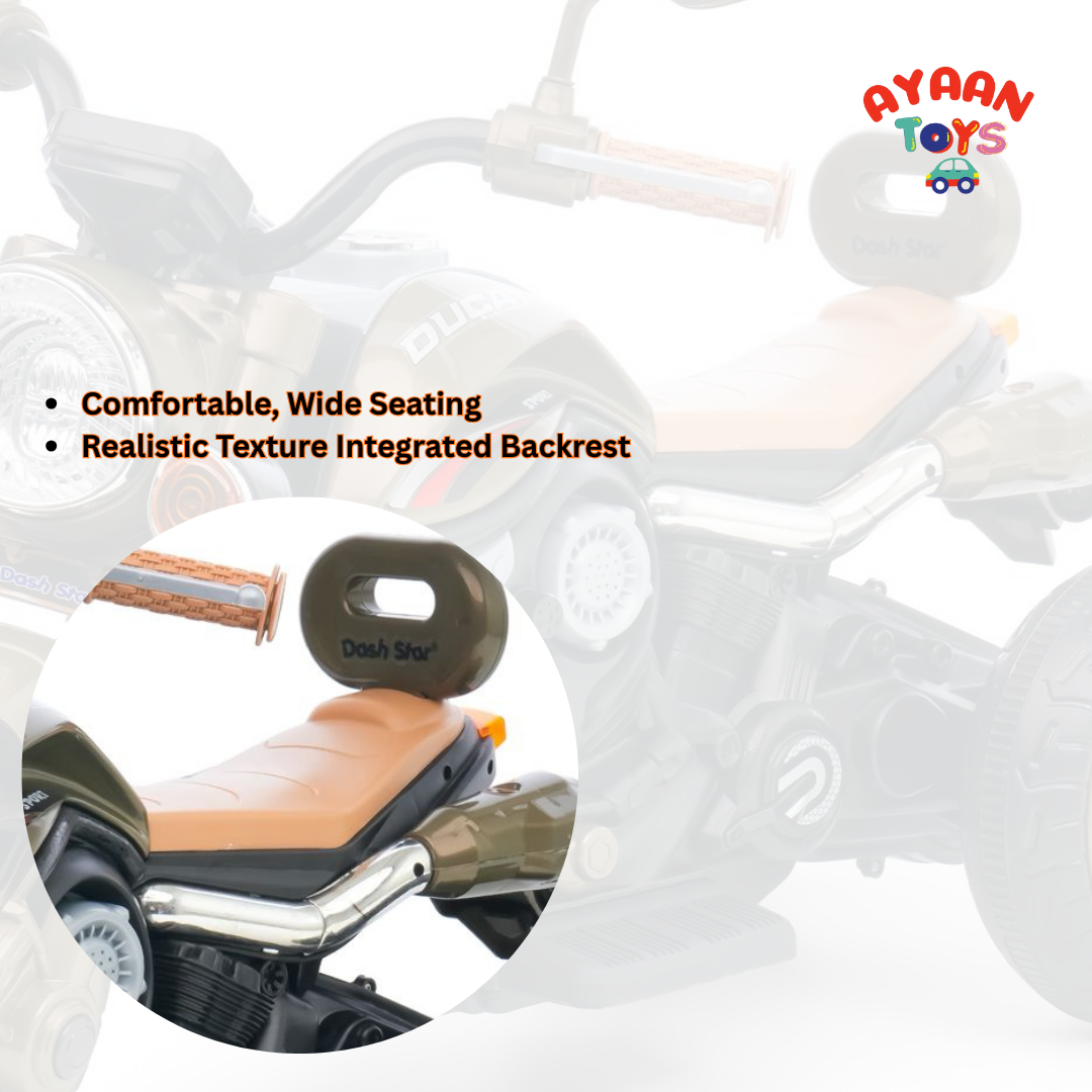 Ayaan Toys Ducati Style Kids Ride-On Motorcycle | Rechargeable Toy Trike with LED Lights & Sound | Durable Body for Boys and Girls Bronze Colour