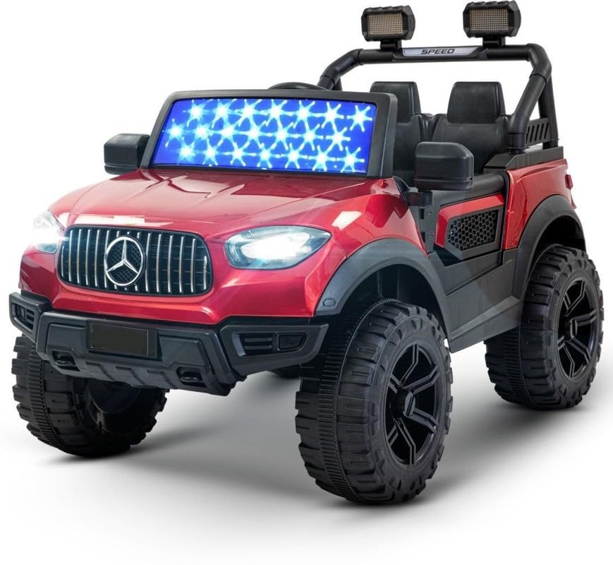 Battery Operated Jeep for Kids, Ride on Toy Kids Car with Windshield Light & Music | Kids Big Electric Car Jeep | Rechargeable Battery Car for Kids to Drive 3 to 6 Years-Red