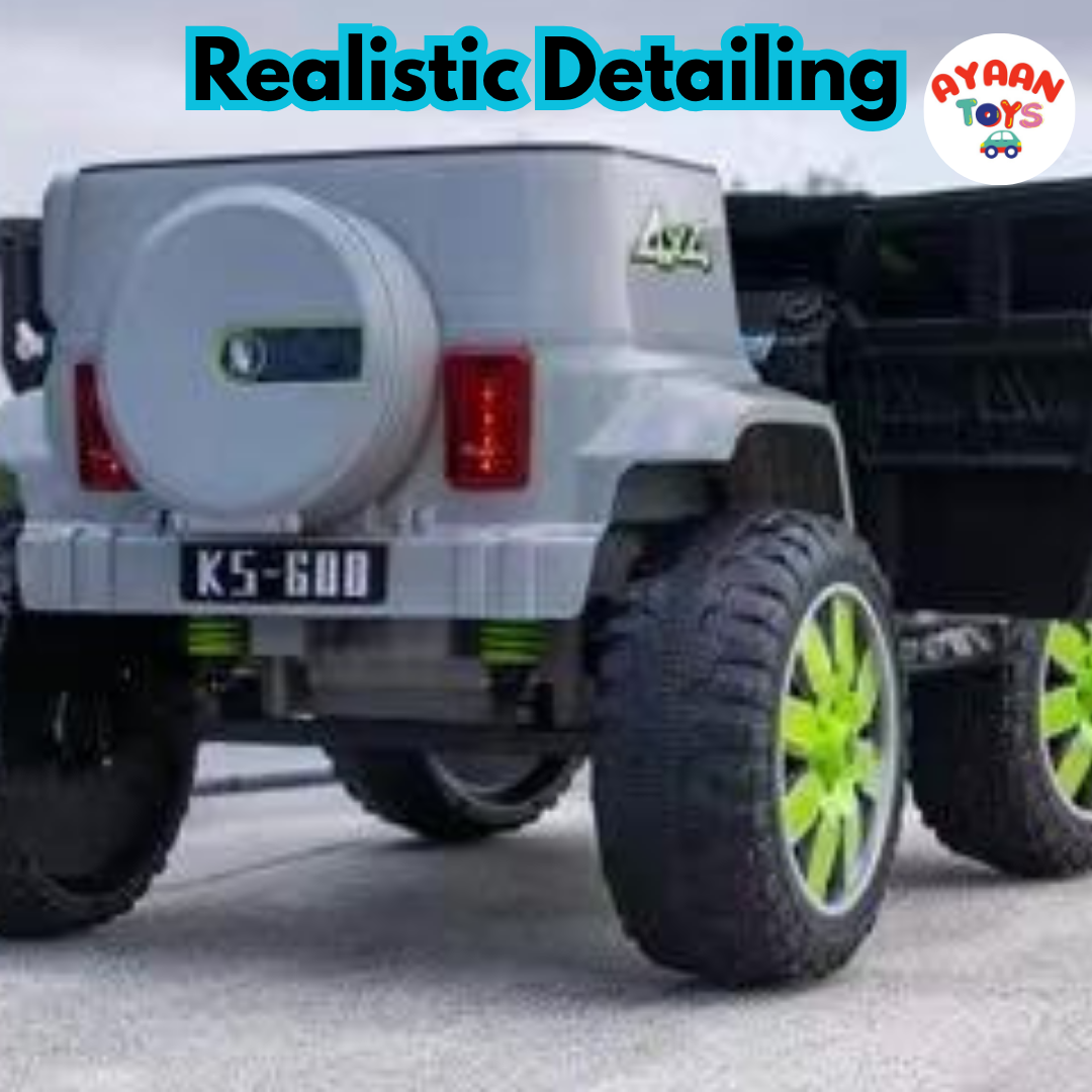 Ayaan Toys - Kids Battery Jeep Car – Off-Road Style, LED Lights, Large Wheels Electric Ride On Car | Battery Operated Jeep for 2-10 Year Boys & Girls | 4 Powerful Motors, Bluetooth Music, LED Lights | Remote + Steering + Mobile App.