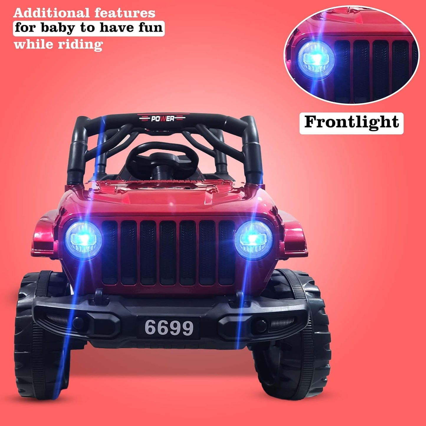 Battery Operated Car For Kids |Electric Ride on Jeep for Kids with Music, Led Lights, Swing, Bluetooth Remote and 12V Battery Operated Car for 1 to 4 Years Children to Drive (Metallic Red)