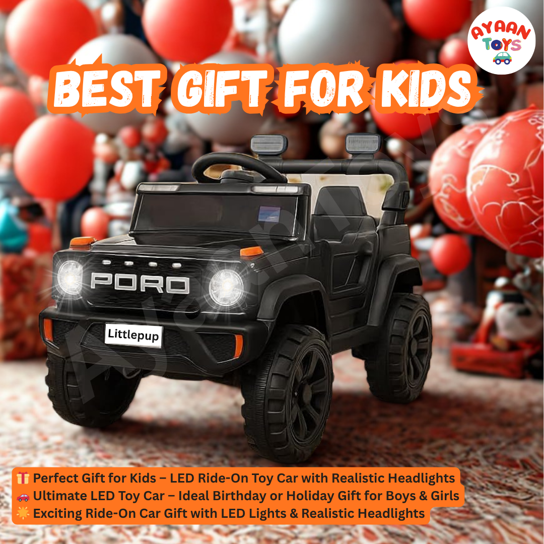 Ayaan Toys - 4x4 Electric Jeep Ride-on Car for Kids, 12V Battery Powered, Red Plastic, Remote Control, Bluetooth Music, LED Lights, Manual Drive, Ages 1-6 Years, 86x63x53cm