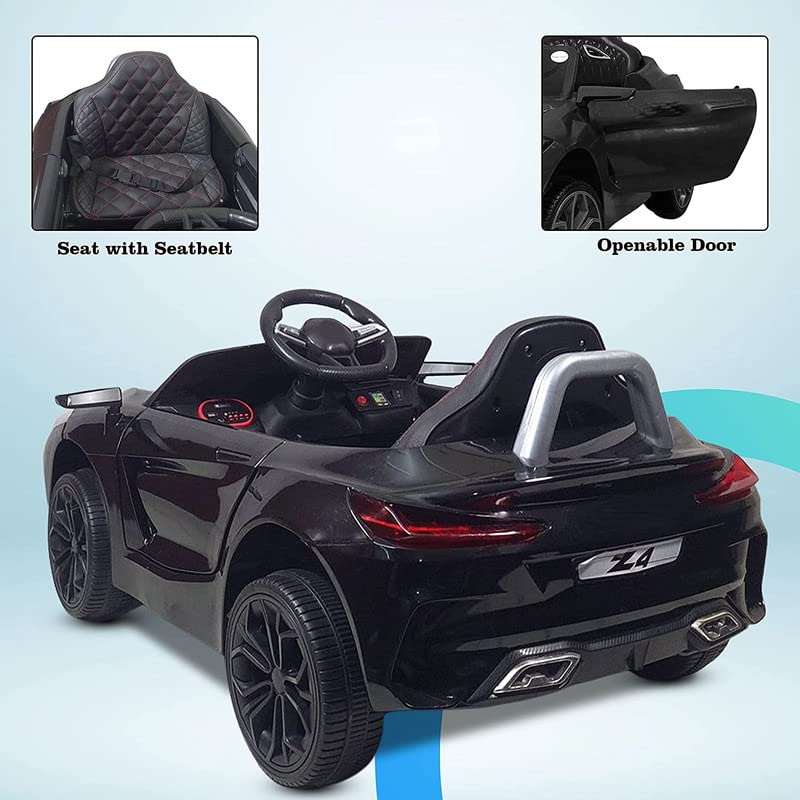 Battery Operated Car For Kids | Z4 Kids Battery Operated Car with Music, Safety Belt, Led Lights and Bluetooth Remote- Electric Rechargeable Ride on car for Children of Age 1 to 4 Years (Metallic Black)