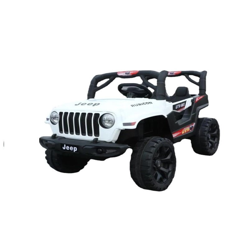 Electric Ride on Jeep for Kids with Music, Led Lights, Swing, Bluetooth Remote and 12V Battery Operated Car for 1  to 4 Years Children to Drive (White)