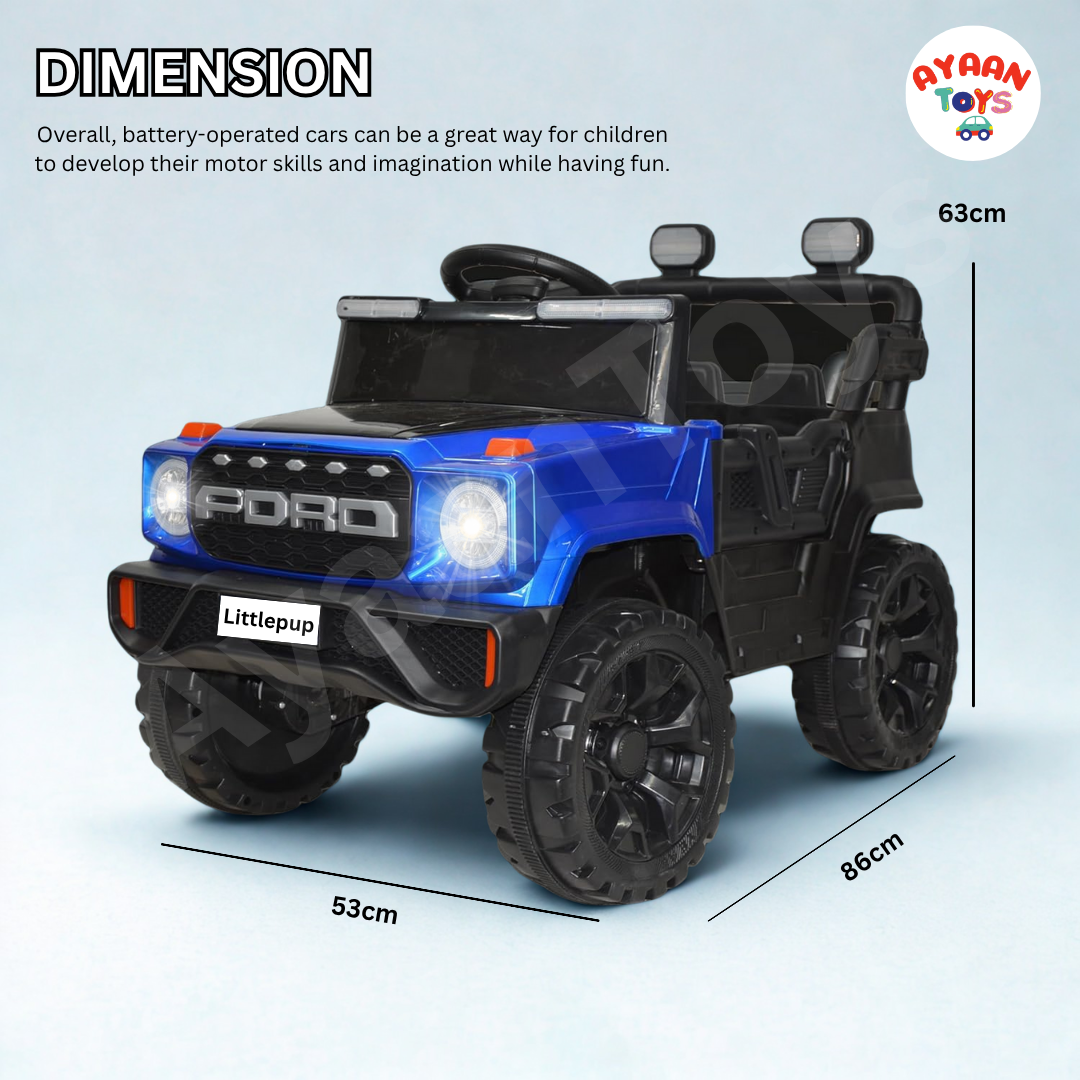 Ayaan Toys - 4x4 Electric Jeep Ride-on Car for Kids, 12V Battery Powered, Red Plastic, Remote Control, Bluetooth Music, LED Lights, Manual Drive, Ages 1-6 Years, 86x63x53cm