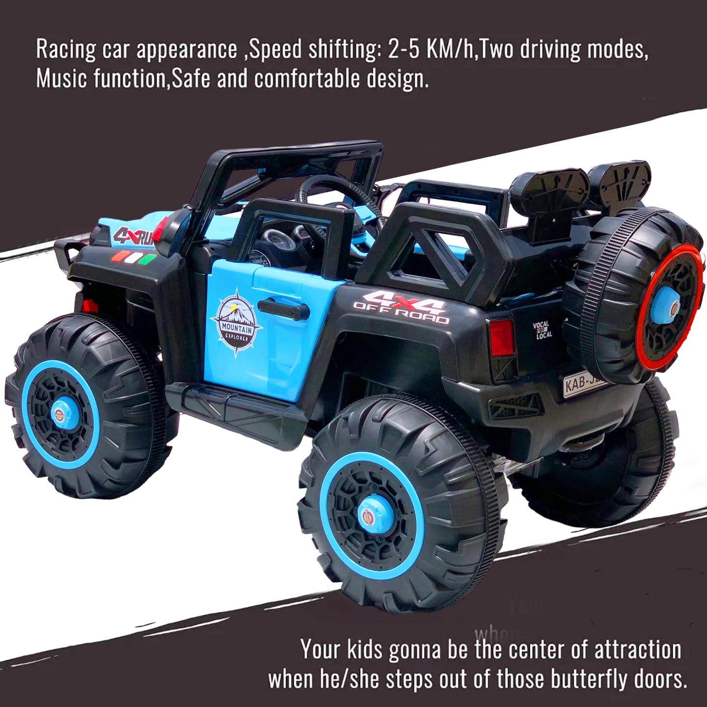 Battery Operated Ride-On Jeep for Kids (2–10 Years) – Swing Mode, Music, Suspension & Remote