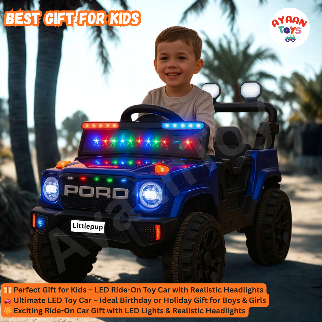 Ayaan Toys - 4x4 Electric Jeep Ride-on Car for Kids, 12V Battery Powered, Red Plastic, Remote Control, Bluetooth Music, LED Lights, Manual Drive, Ages 1-6 Years, 86x63x53cm