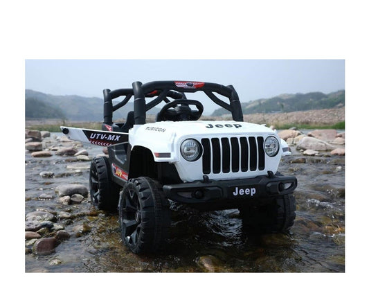 Electric Ride on Jeep for Kids with Music, Led Lights, Swing, Bluetooth Remote and 12V Battery Operated Car for 1  to 4 Years Children to Drive (White)