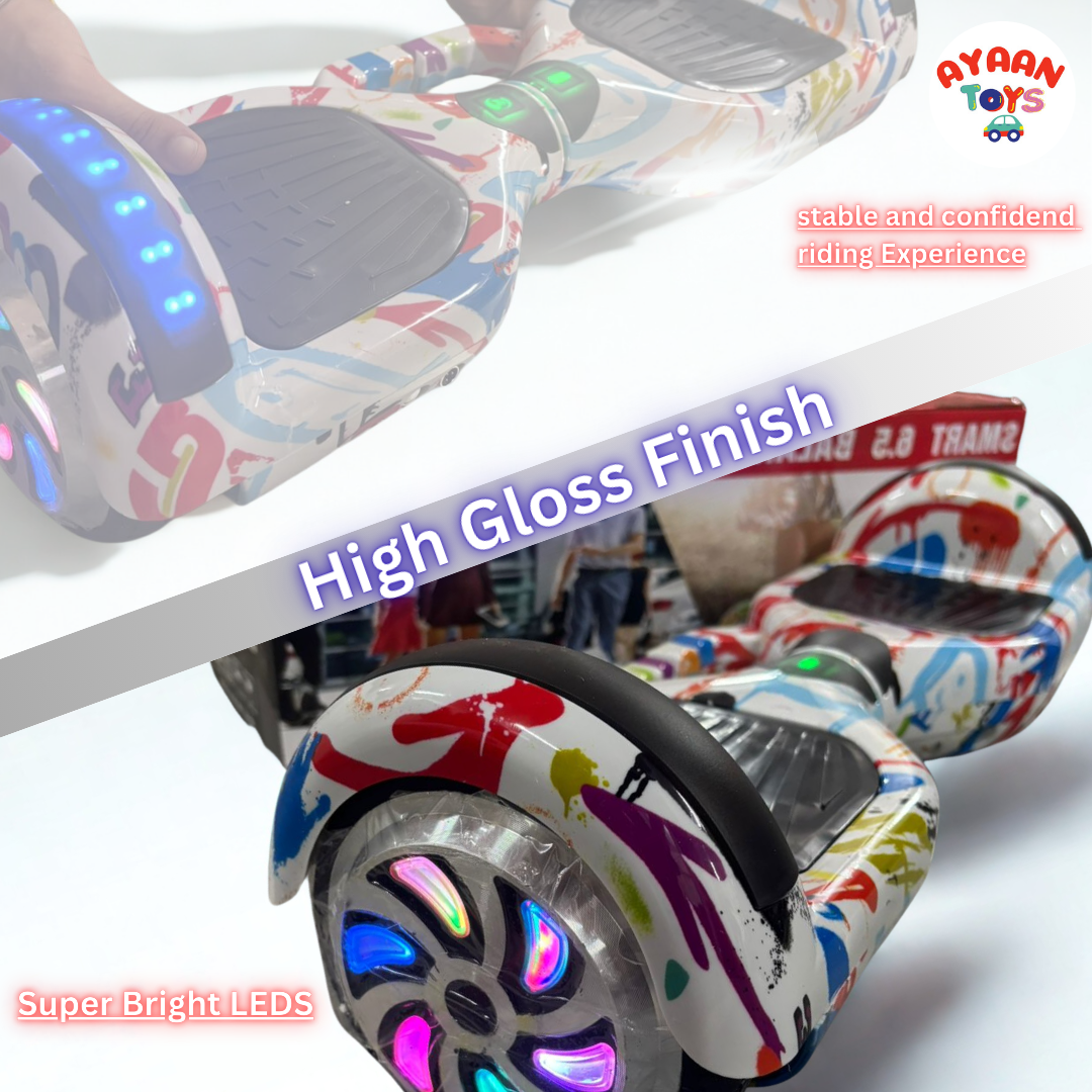 Ayaan Toys - Vibrant Graffiti Style Hoverboard with LED Lights & Bluetooth - 6.5-inch Self-Balancing Electric Scooter for Kids & Adults.