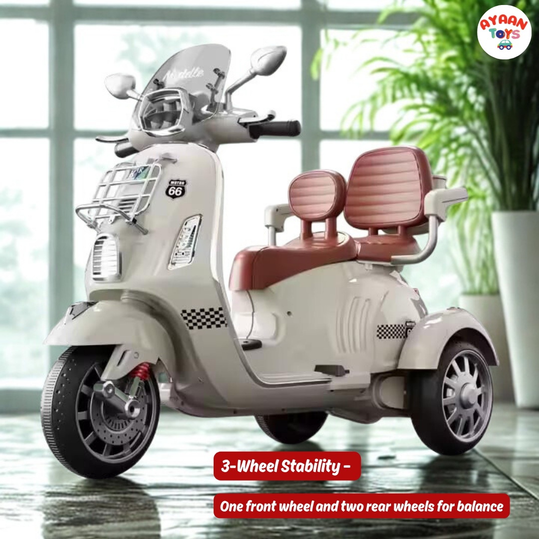 Ayaan Toys Kids Electric Ride-On Scooter | 3-Wheel Battery Operated Scooty for Kids | Dual Seat with Backrest | LED Headlight & Music | Rechargeable Toy Vehicle for Boys & Girls