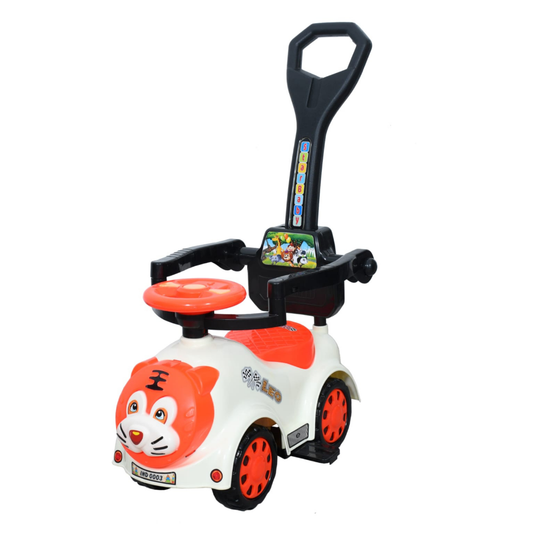 Ayaan Toys Tiger Face Ride-On Push Car for Kids 1–4 Years | Safety Guardrail, Backrest & Parent Handle | Musical Push Ride-On Toy for Boys & Girls | Sturdy Wheelbase & Storage Under Seat.