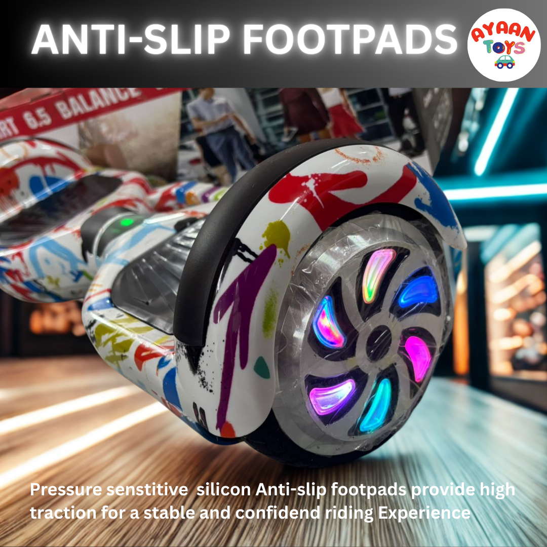 Ayaan Toys - Vibrant Graffiti Style Hoverboard with LED Lights & Bluetooth - 6.5-inch Self-Balancing Electric Scooter for Kids & Adults.