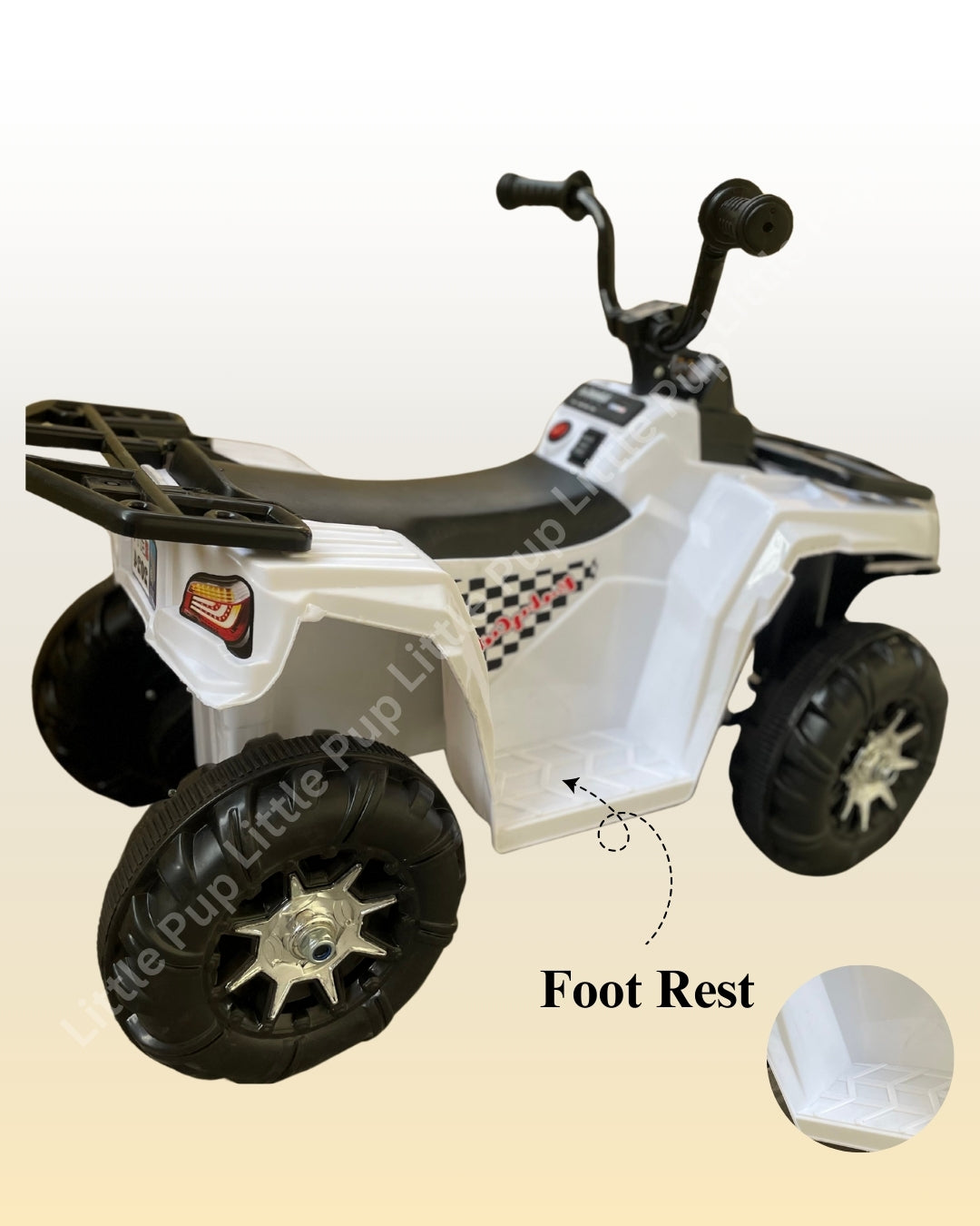 Kids Electric ATV Ride-On | Black & White 4-Wheeler with Music & Reverse Mode