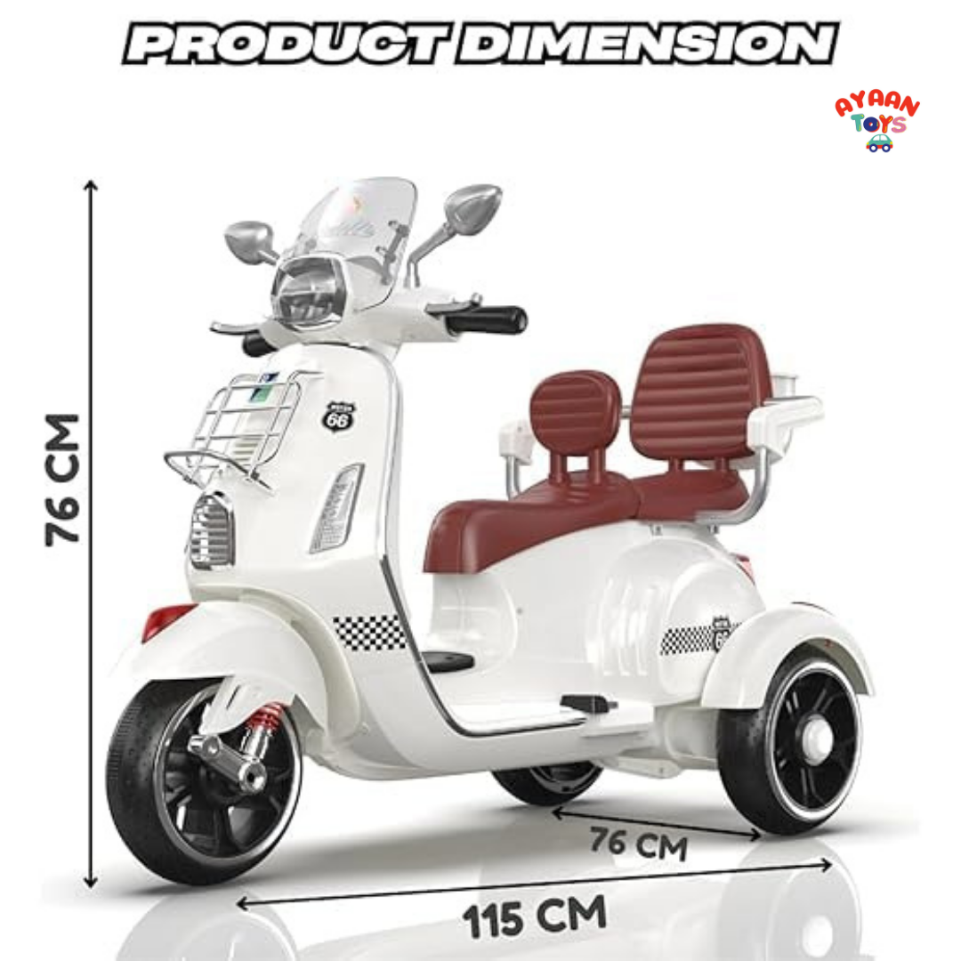 Ayaan Toys Kids Electric Ride-On Scooter | 3-Wheel Battery Operated Scooty for Kids | Dual Seat with Backrest | LED Headlight & Music | Rechargeable Toy Vehicle for Boys & Girls
