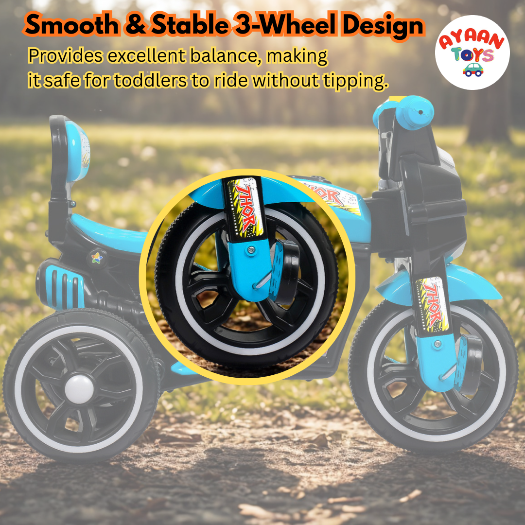 Ayaan Toys Baby Tricycle for Kids 1–3 Years | Non-Electric Kids Trike with Music & Horn and Light | Durable Pedal Tricycle with EVA Wheels & Safety Backrest | Boys & Girls Ride-On Cycle – SkyBlue