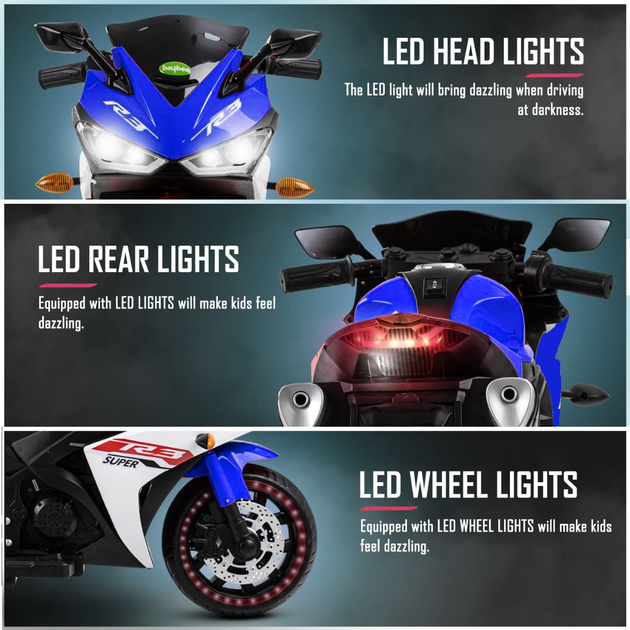 Battery Operated Bike For Kids | R3 Mountain Battery Operated Ride On Motor Bike for Kids, 2 to 7 Years, Blue & White