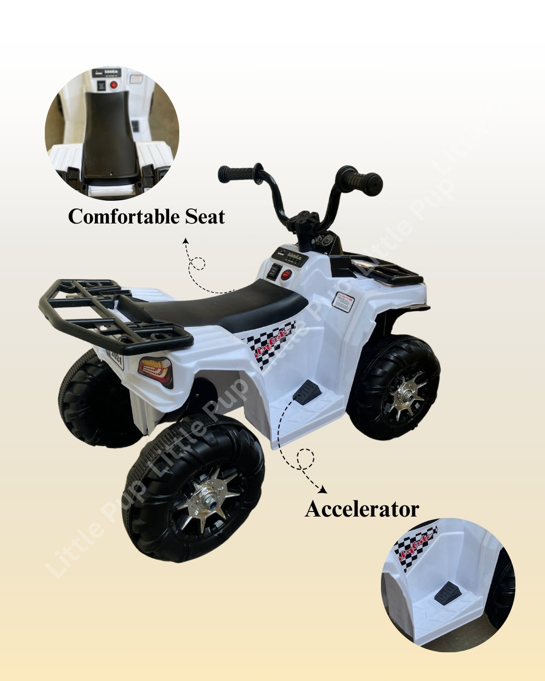 Kids Electric ATV Ride-On | Black & White 4-Wheeler with Music & Reverse Mode