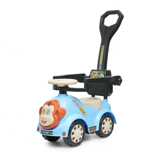 Ayaan Toys Monkey Face Ride-On Push Car for Kids 1–4 Years | Safety Guardrail, Backrest & Parent Handle | Musical Push Ride-On Toy for Boys & Girls | Sturdy Wheelbase & Storage Under Seat.