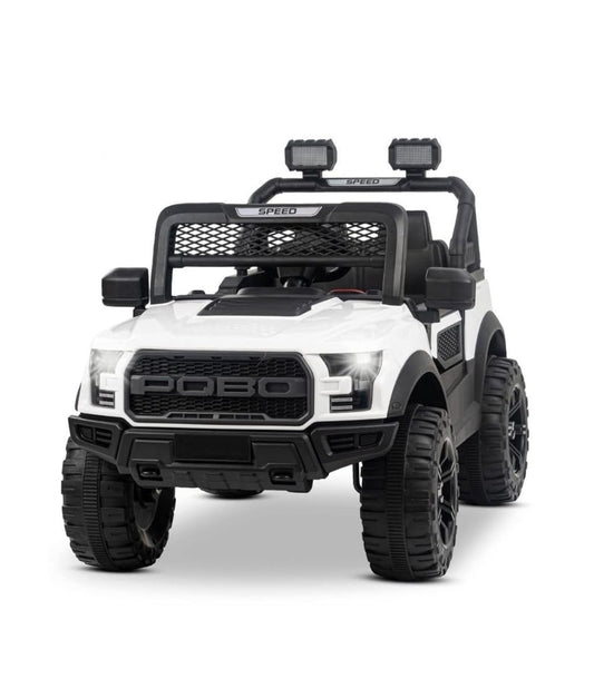Battery Operated Car For Kids  POBO King White Battery Operated Jeep for Kids Ride on Toy Kids Car with Bluetooth Music & Light Electric Car Jeep Age 1 to 7 Years