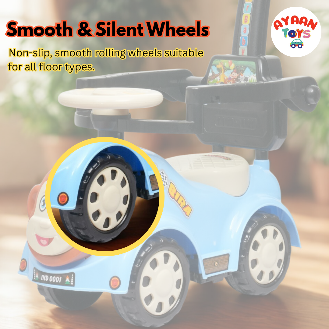 Ayaan Toys Monkey Face Ride-On Push Car for Kids 1–4 Years | Safety Guardrail, Backrest & Parent Handle | Musical Push Ride-On Toy for Boys & Girls | Sturdy Wheelbase & Storage Under Seat.