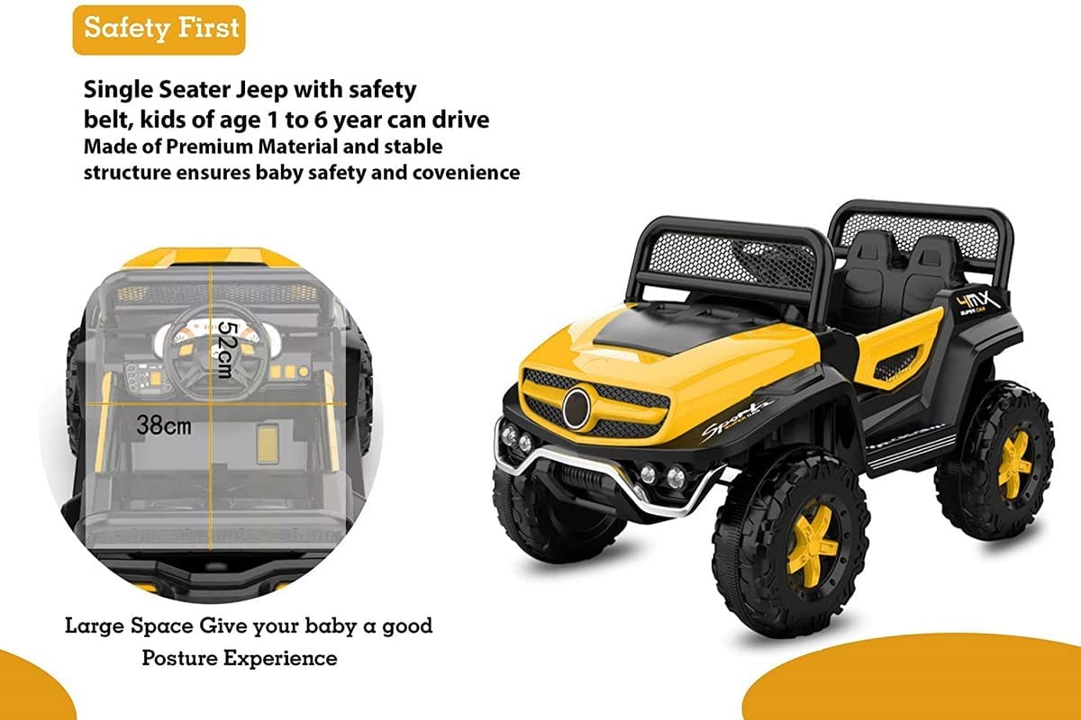 Battery Operated Ride on Jeep for Kids with Music, Lights and Swing- Electric Remote Control Ride on Jeep for Children to Drive of Age 1 to 6 Years-Yellow