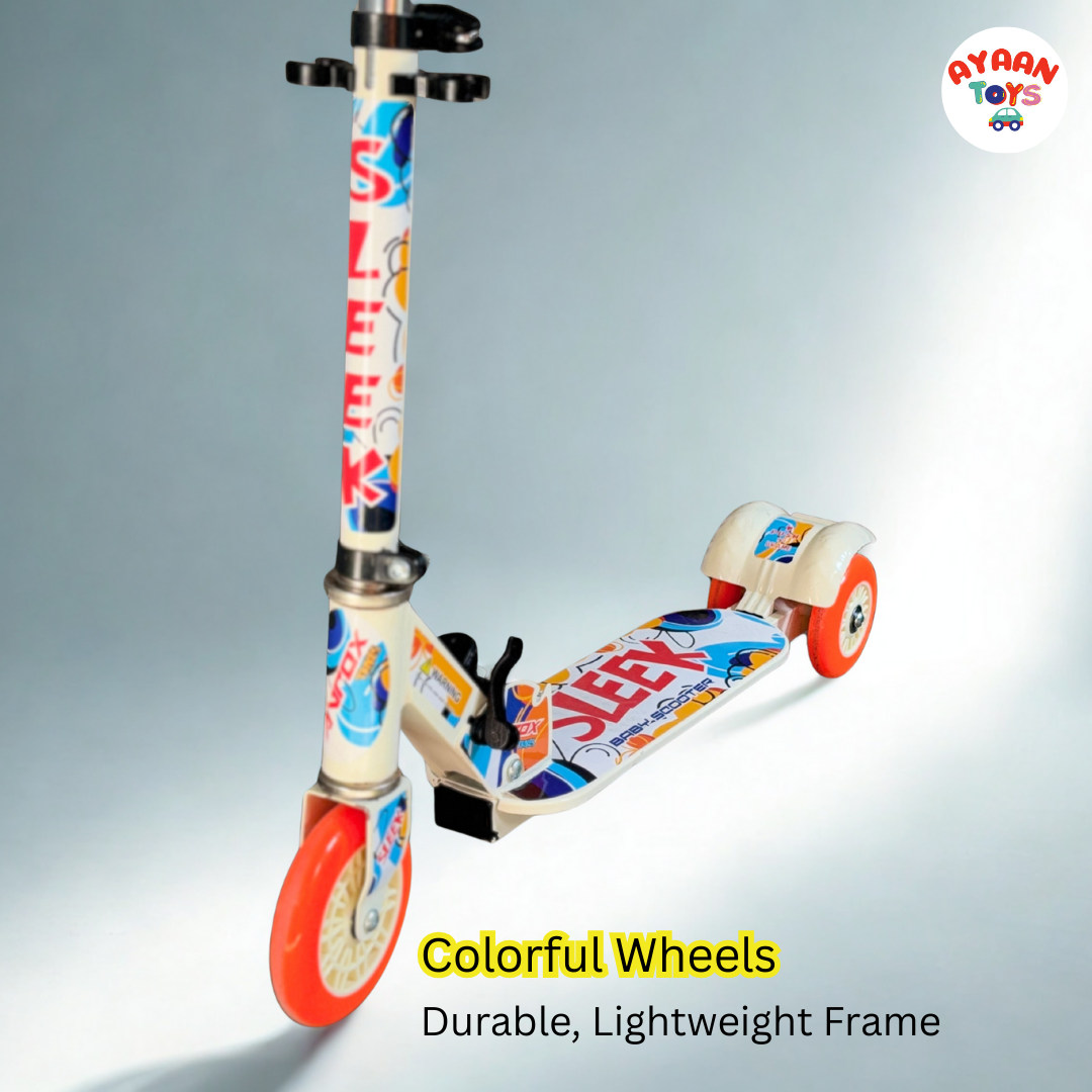 Ayaan Toys -SLEEK Kids Kick Scooter | Adjustable Height, Non-Slip Deck & Colorful Wheels | Durable & Lightweight Graphic color for Boys and Girls