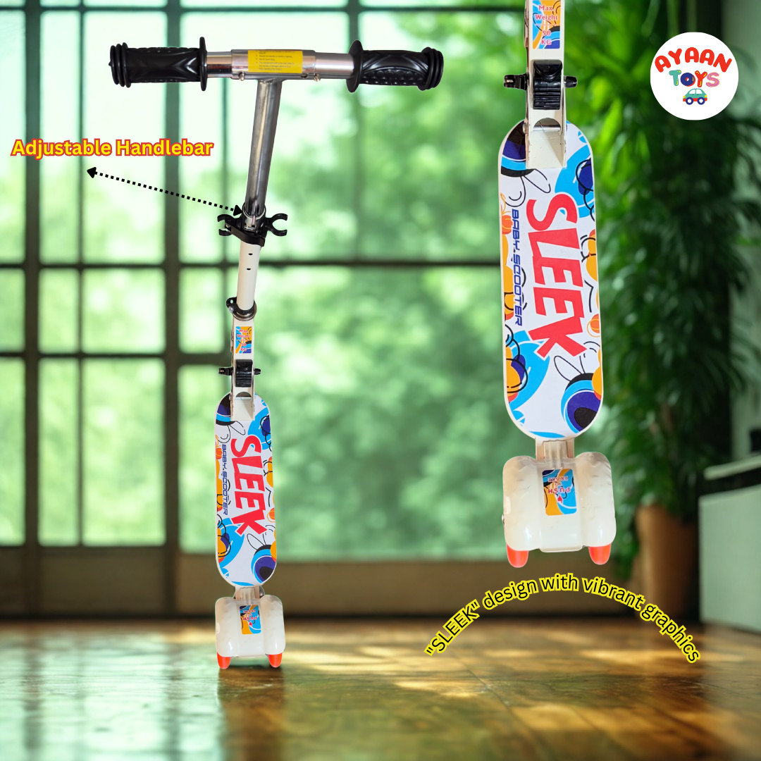 Ayaan Toys -SLEEK Kids Kick Scooter | Adjustable Height, Non-Slip Deck & Colorful Wheels | Durable & Lightweight Graphic color for Boys and Girls