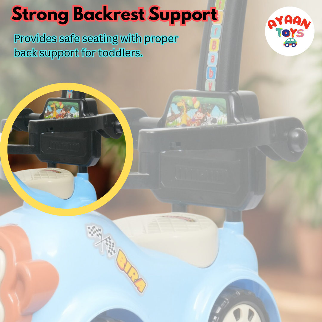 Ayaan Toys Monkey Face Ride-On Push Car for Kids 1–4 Years | Safety Guardrail, Backrest & Parent Handle | Musical Push Ride-On Toy for Boys & Girls | Sturdy Wheelbase & Storage Under Seat.