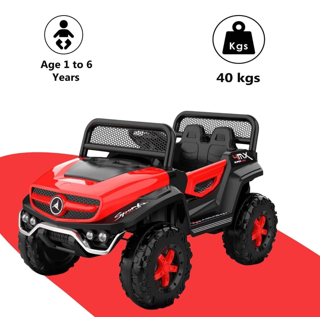 Battery Operated Ride on Jeep for Kids with Music, Lights and Swing- Electric Remote Control Ride on Jeep for Children to Drive of Age 1 to 6 Years-Matelic Red