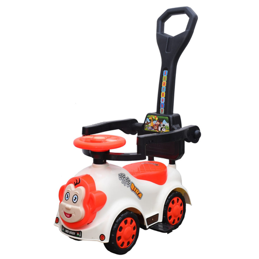 Ayaan Toys Monkey Face Ride-On Push Car for Kids 1–4 Years | Safety Guardrail, Backrest & Parent Handle | Musical Push Ride-On Toy for Boys & Girls | Sturdy Wheelbase & Storage Under Seat.