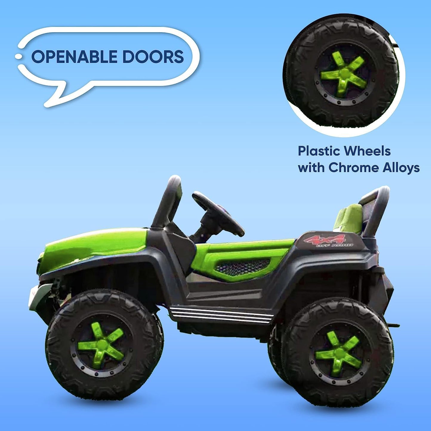 Battery Operated Ride on Jeep for Kids with Music, Lights and Swing- Electric Remote Control Ride on Jeep for Children to Drive of Age 1 to 6 Years-Green