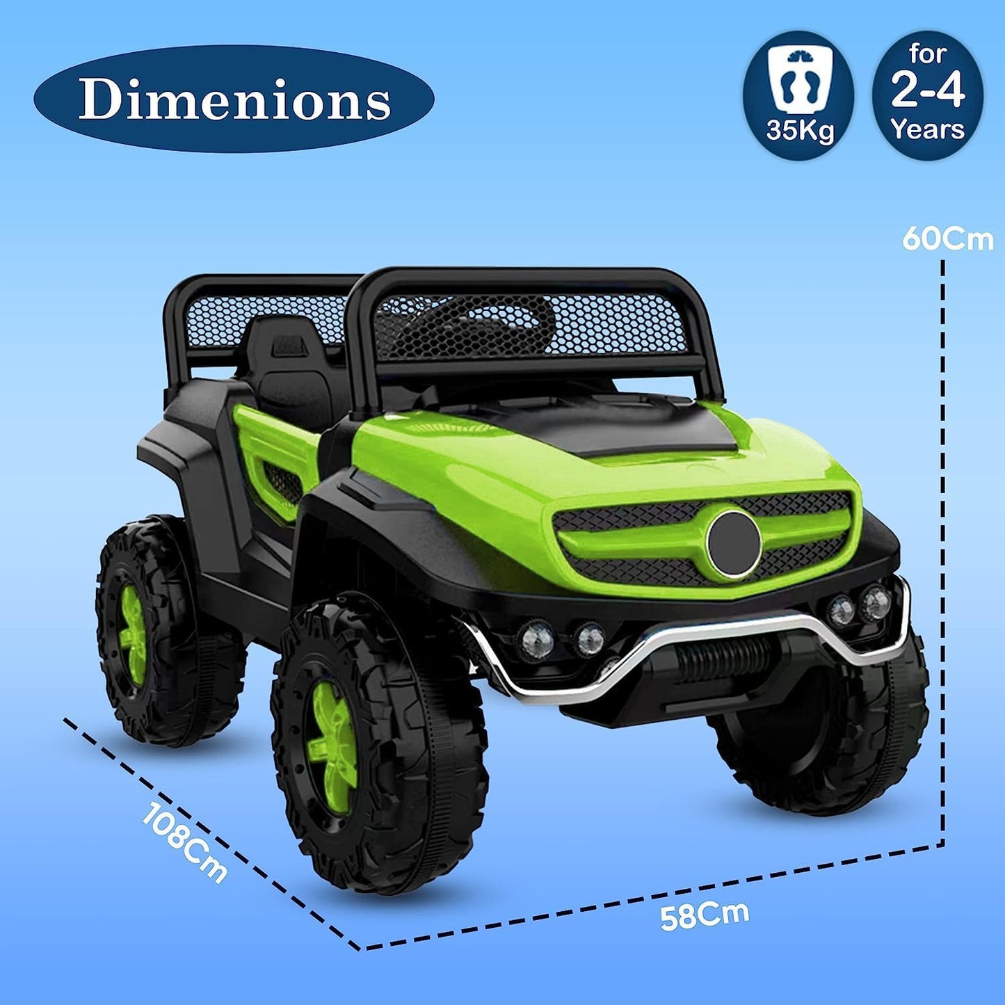 Battery Operated Ride on Jeep for Kids with Music, Lights and Swing- Electric Remote Control Ride on Jeep for Children to Drive of Age 1 to 6 Years-Green