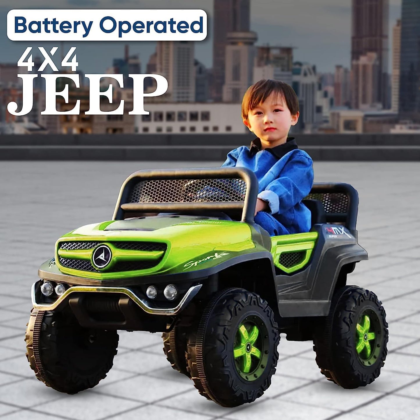 Battery Operated Ride on Jeep for Kids with Music, Lights and Swing- Electric Remote Control Ride on Jeep for Children to Drive of Age 1 to 6 Years-Green