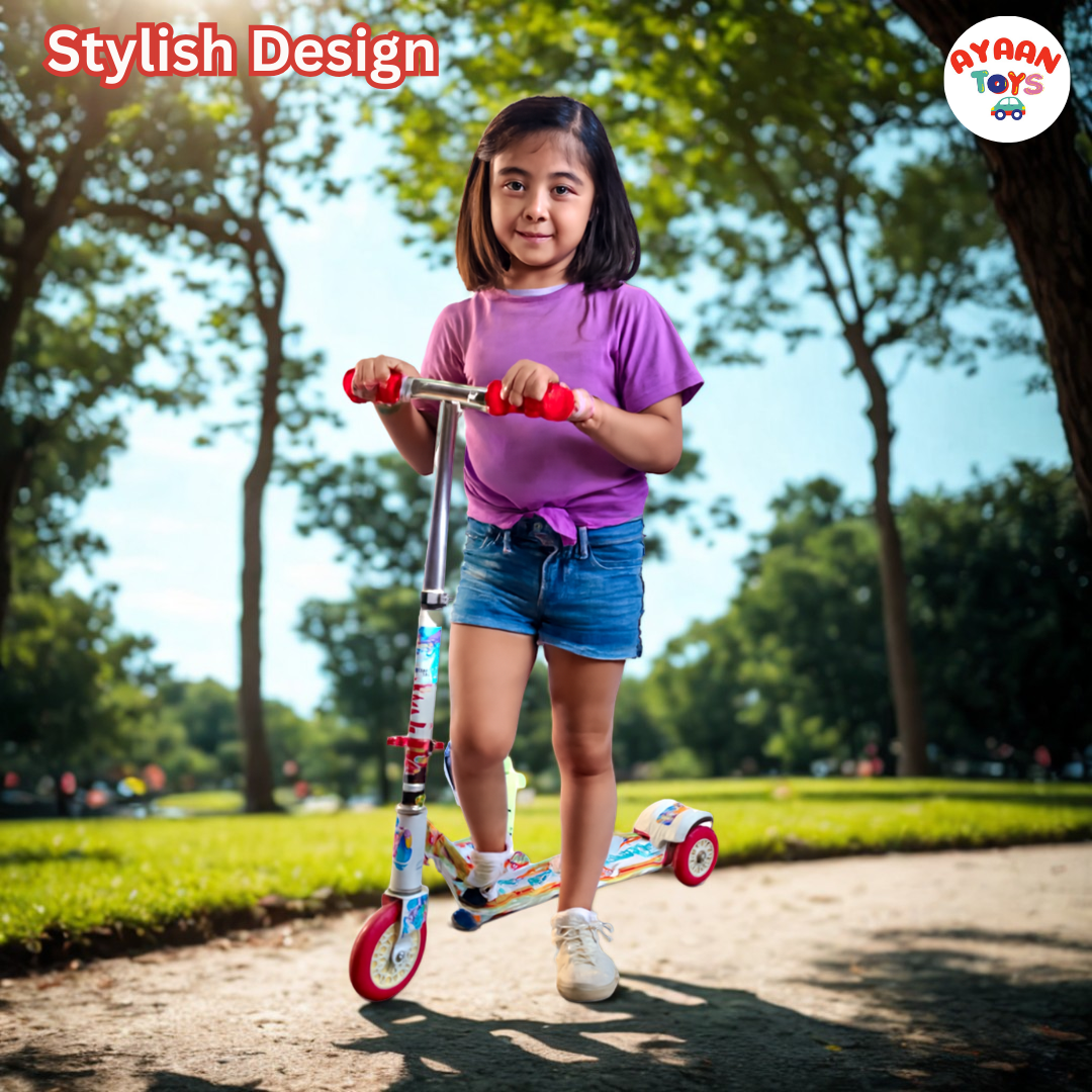 Ayaan Toys -SLEEK Kids Kick Scooter | Adjustable Height, Non-Slip Deck & Colorful Wheels | Durable & Lightweight Graphic color for Boys and Girls.