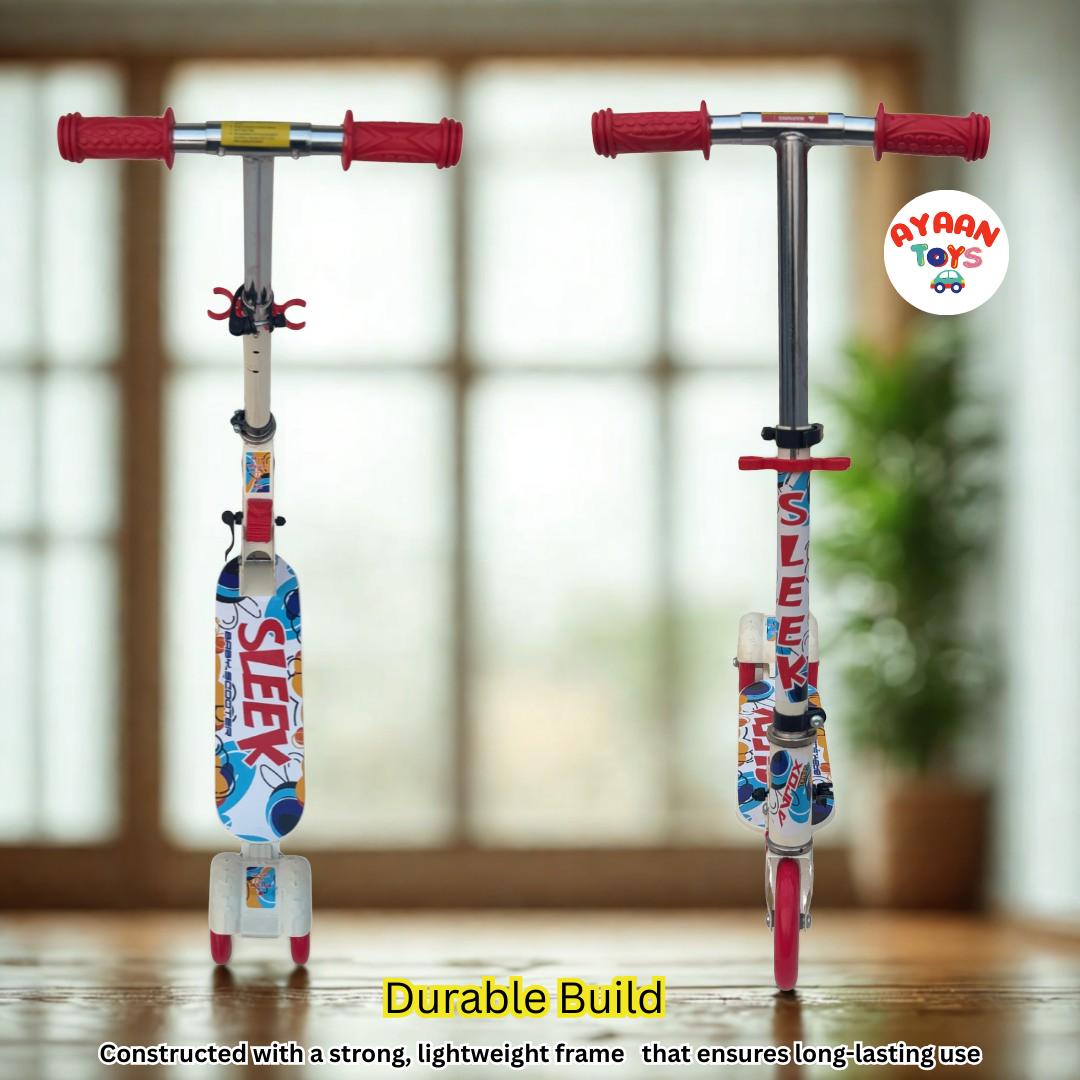 Ayaan Toys -SLEEK Kids Kick Scooter | Adjustable Height, Non-Slip Deck & Colorful Wheels | Durable & Lightweight Graphic color for Boys and Girls.