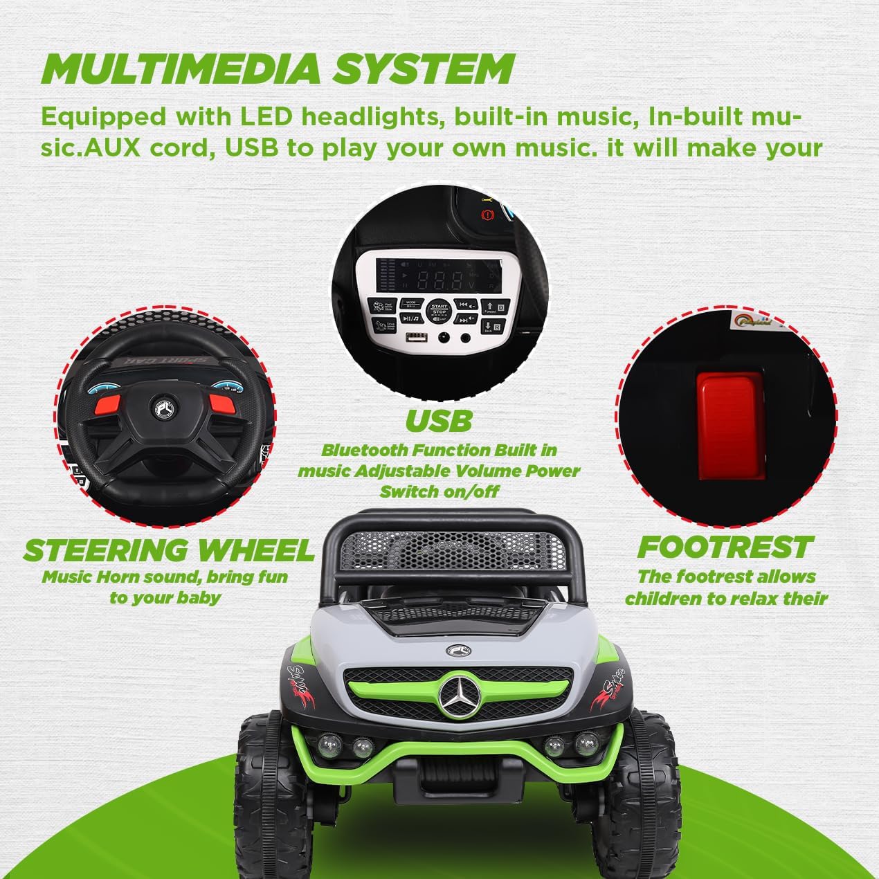 Battery Operated Ride on Jeep for Kids with Music, Lights and Swing- Electric Remote Control Ride on Jeep for Children to Drive of Age 1 to 6 Years-Multi White