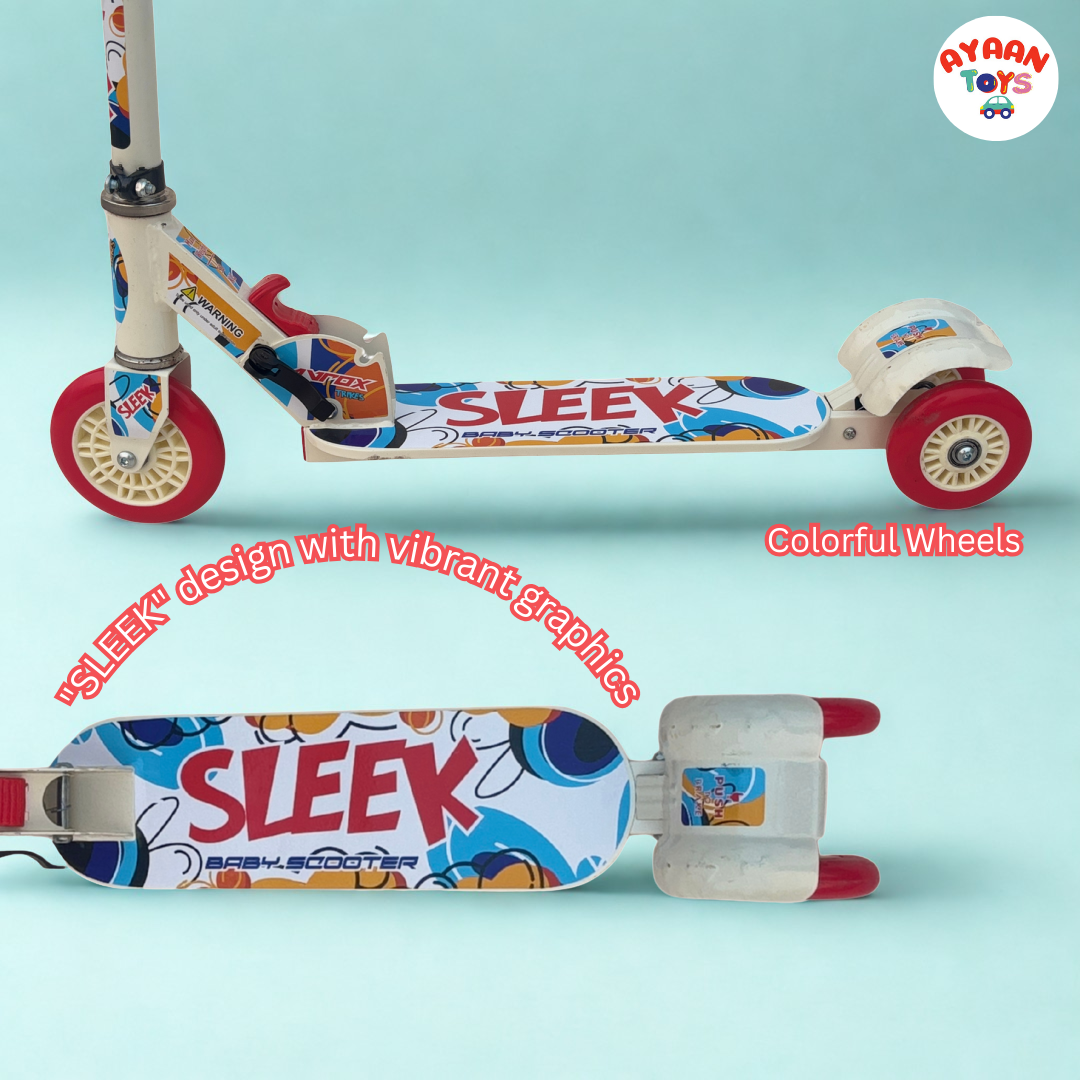 Ayaan Toys -SLEEK Kids Kick Scooter | Adjustable Height, Non-Slip Deck & Colorful Wheels | Durable & Lightweight Graphic color for Boys and Girls.