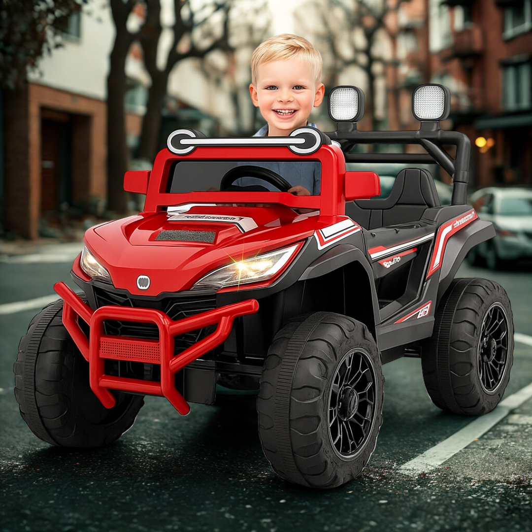 Ayaan Toys Kids Ride On Jeep Car | Battery Operated Electric Jeep for Kids | Non-Metallic Body | Big Tyres | Red Color