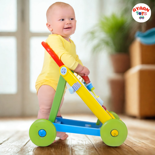 Ayaan Toys - Baby Activity Walker Learning Push Walker for Babies 6 to 18 Months, Foldable Musical Walker with Recreational Toy Bar (Multi Color).