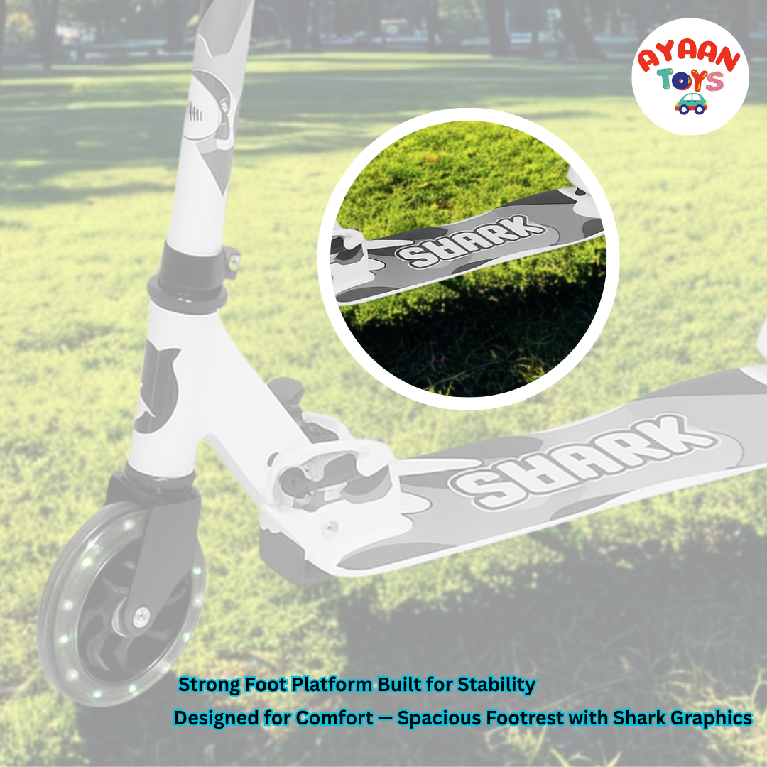 Ayaan Toys -Shark Kids Kick Scooter | Adjustable Height, Non-Slip Deck & Colorful Wheels | Durable & Lightweight white & Black color for Boys and Girls