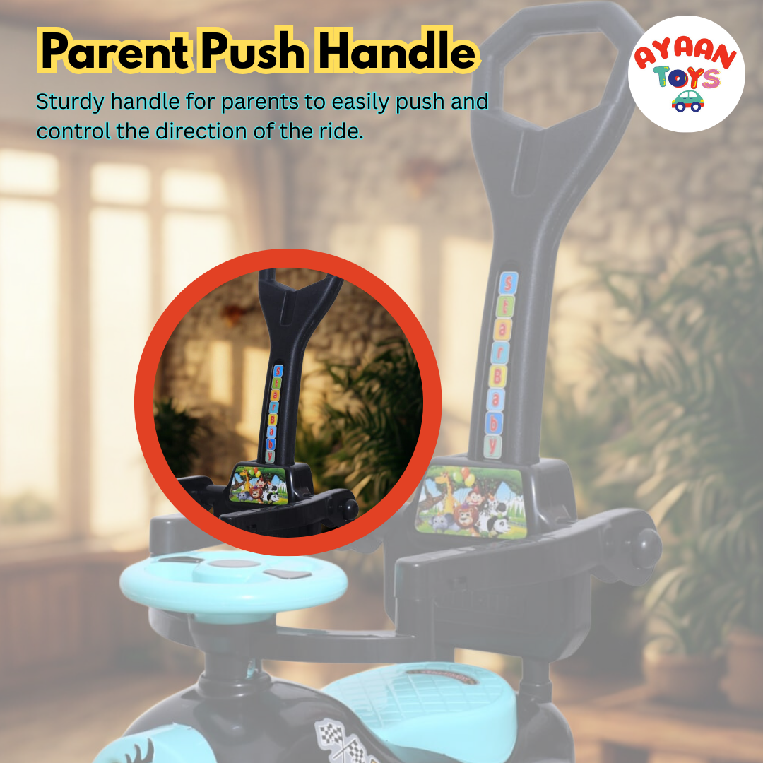 Ayaan Toys Monkey Face Ride-On Push Car for Kids 1–4 Years | Safety Guardrail, Backrest & Parent Handle | Musical Push Ride-On Toy for Boys & Girls | Sturdy Wheelbase & Storage Under Seat.
