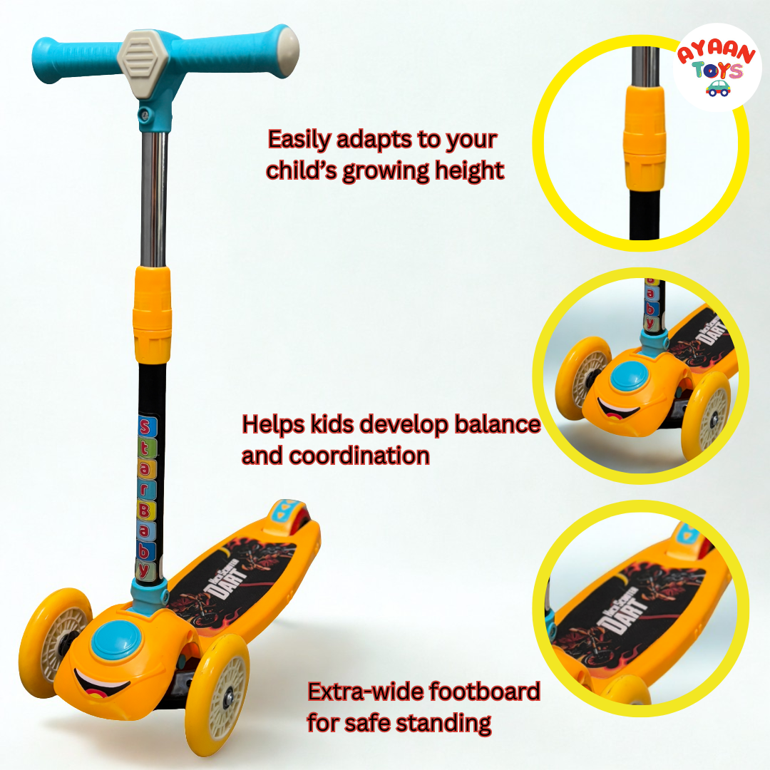 Ayaan Toys - Dart-x1  Wheel Kick Scooter for Kids | Adjustable Height | Smooth PU Wheels | Anti-Slip Wide Deck | Baby & Toddler Scooter (2–6 Years).
