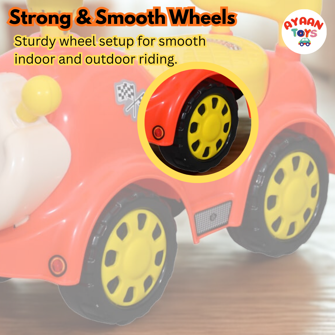 Ayaan Toys -   Push Ride On Car for Kids 1–4 Years.with Backrest & Steering Wheel | Orange&yellow Push Ride On Toy | Indoor Outdoor Foot-to-Floor Car.
